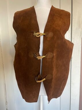 Vintage 70s Robert Bruce Grubb Stuff Suede Toggle Knit Vest L